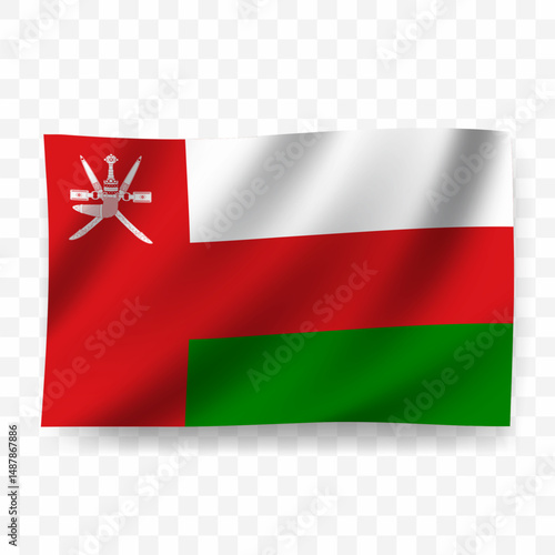 Waving flag of Oman. Illustration of flag on transparent background