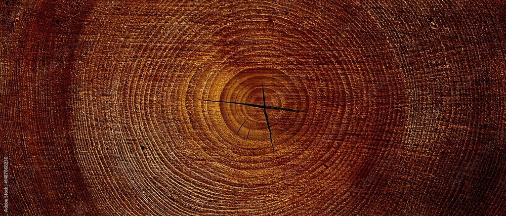 Fototapeta premium Generative AI, Dark Hardwood Cross-Section with Visible Growth Rings