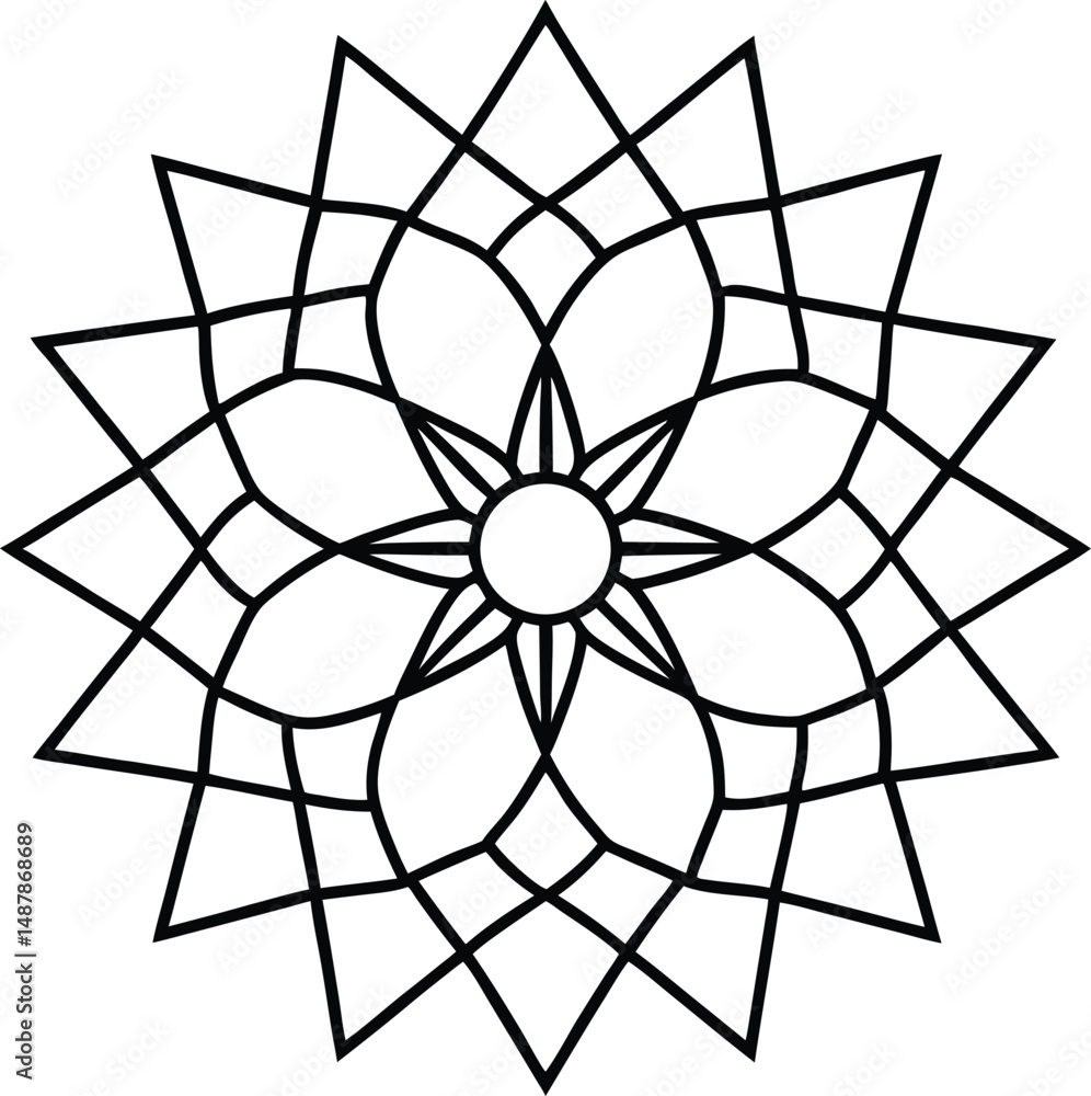 Fototapeta premium Minimal Vector Mandala with a Central Rosette Vector Line art