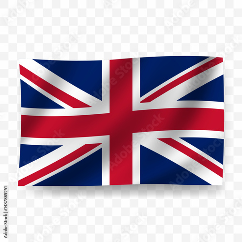 Waving flag of United Kingdom. Illustration of flag on transparent background