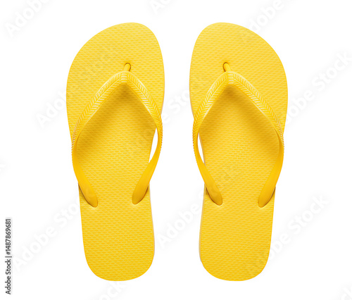 yellow flip flops png. yellow summer flip flop top view png. flip flops flat lay isolated. summertime garment flip flops for tropical vacation or poolside beachwear isolated