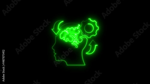 Wallpaper Mural Glowing neon brain and gear indicating mental processes and problem solving Torontodigital.ca