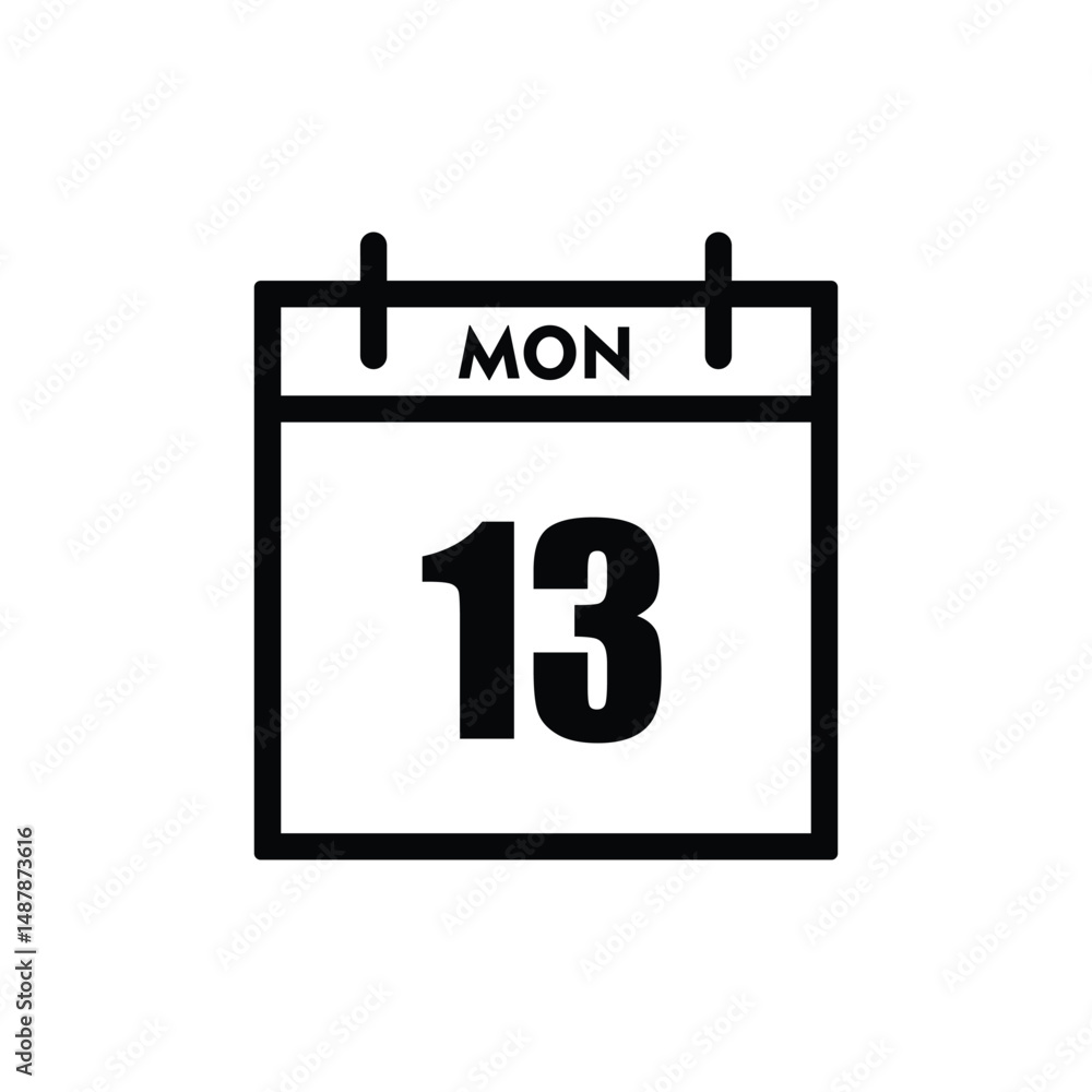 calender icon, 13 monday icon with white background calender icon, 13 monday icon with white background