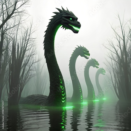 Mystical Green Dragon Creatures in Forest photo