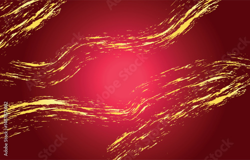 Luxurious gold strokes on red gradient. Interior painting illustration. Motives of China, New Year, wealth and prosperity. 