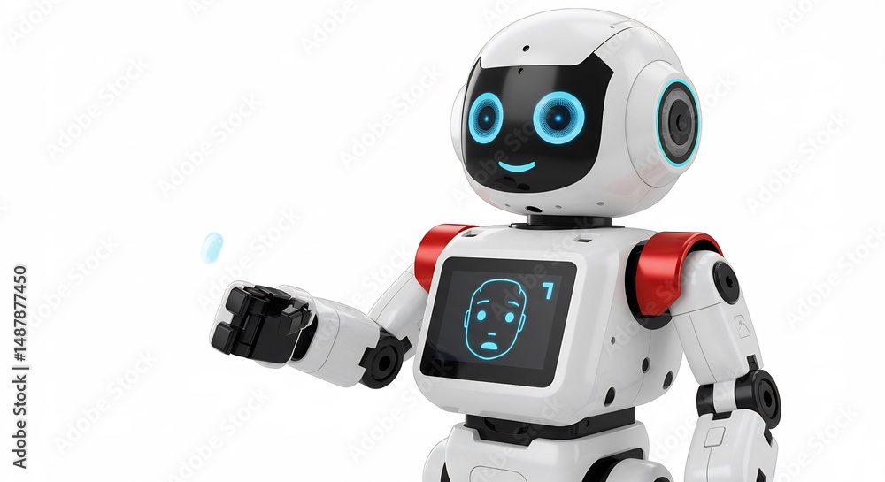 Friendly robot toy playfully interacts soft light. AI Generated Friendly robot toy playfully interacts soft light. AI Generated