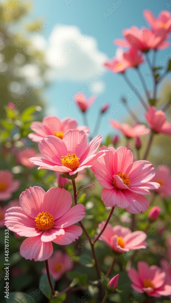 Fototapeta premium Blooming pink flowers in sunlight