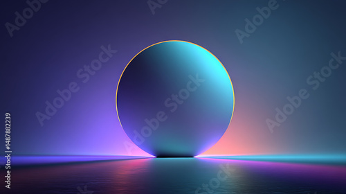 Minimalist Glossy Sphere with Gradient Lighting and Reflective Surface in Futuristic Scene