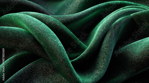 Luxurious Emerald Green Velvet Fabric with Sparkling Shimmer and Rich Folds