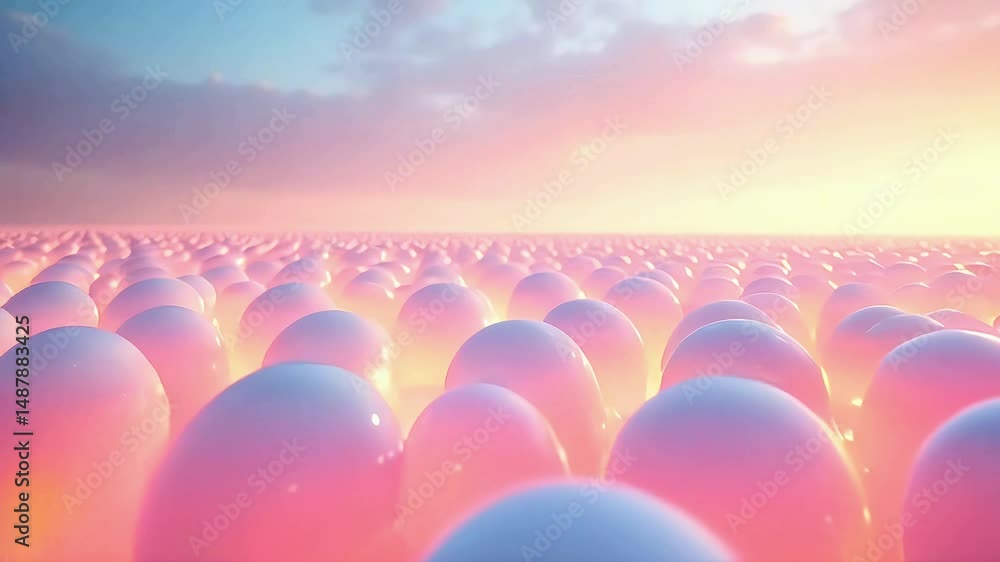 Minimal abstract animation of glowing spheres on soft surface in sunrise colors creating calm and futuristic visual experience Minimal abstract animation of glowing spheres on soft surface in sunrise colors creating calm and futuristic visual experience