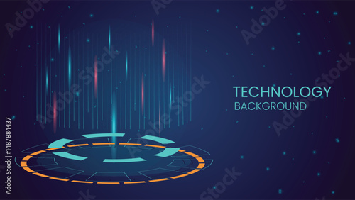 Abstract digital technology background featuring glowing HUD elements and futuristic graphics on a dark theme for modern design and innovation projects