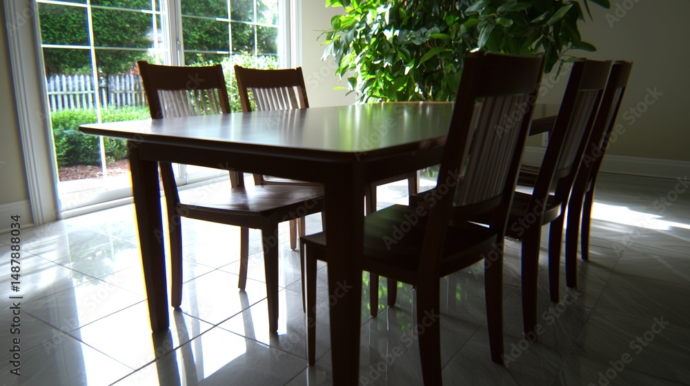 Obraz premium Sunlit Dining Room Table Chairs.