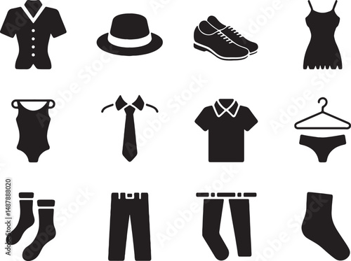 Clothing icons fashion accessories apparel style set