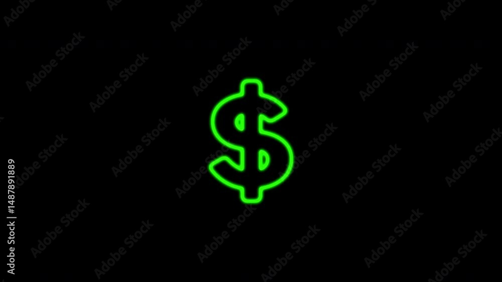 Animated Green Glowing Dollar Icon on Black Background Animated Green Glowing Dollar Icon on Black Background