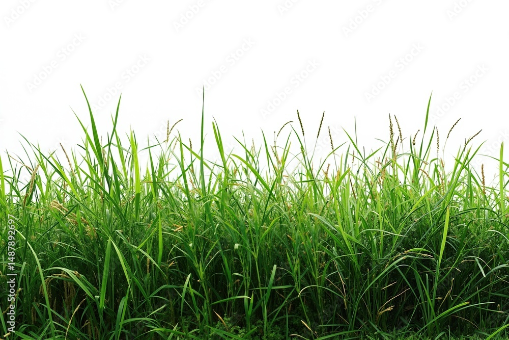 Fototapeta premium Verdant green grass on white background for nature design projects