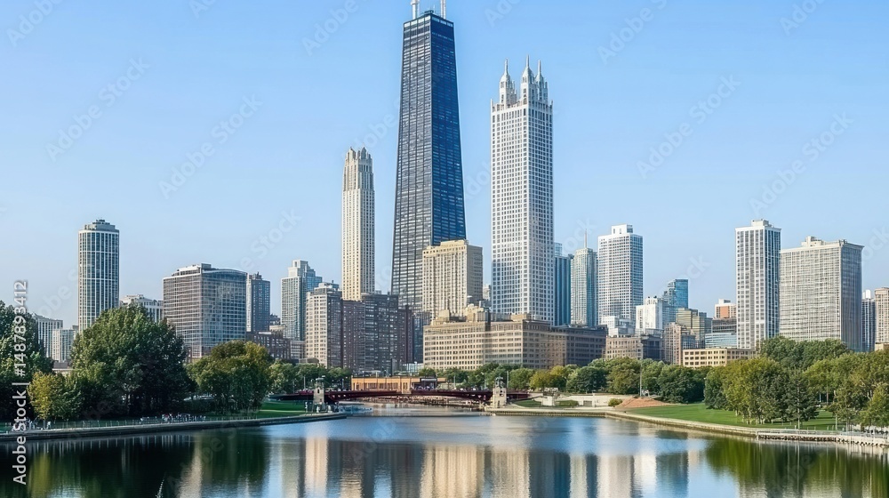 Chicago Skyline Reflecting on Calm Water Chicago Skyline Reflecting on Calm Water