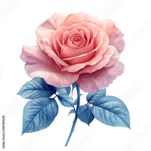 A pink rose with a blue stem