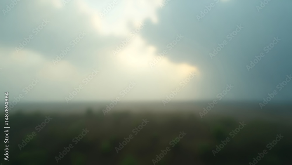 Obraz premium Softly lit overcast sky above a foggy field creating a serene natural landscape