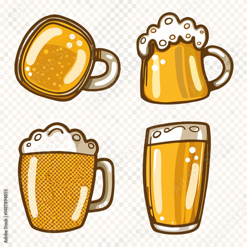 Seamless  Pattern Vector with set of beer mugs