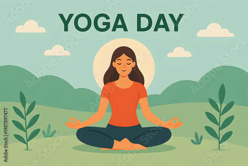 Wallpaper Mural Yoga Day Greeting: Serene Pose for Wellness & Mindfulness Torontodigital.ca