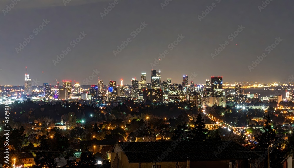 Fototapeta premium Dark City Skyline with Emergency Lights During Widespread Power Outage