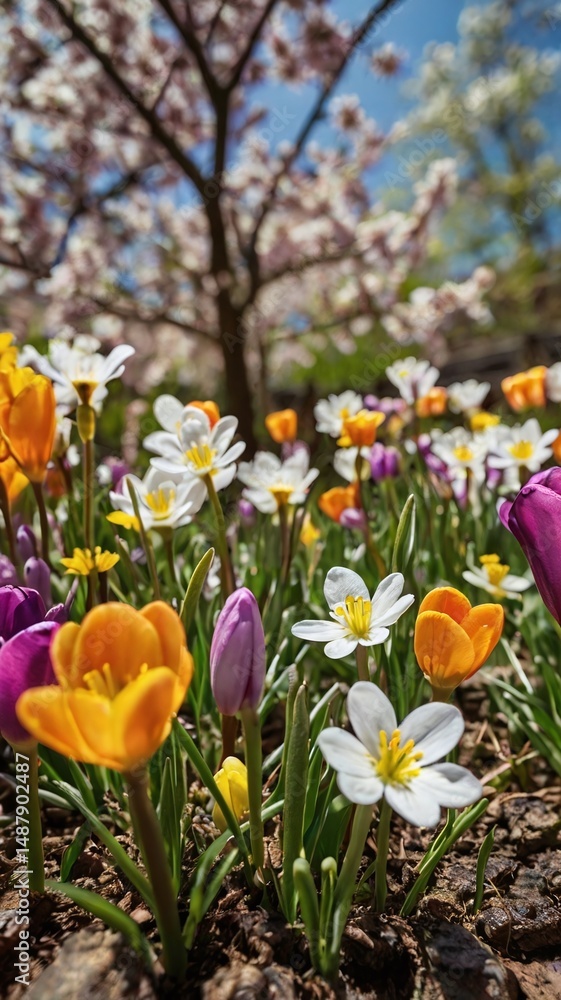 Fototapeta premium Low angle view of spring flowers
