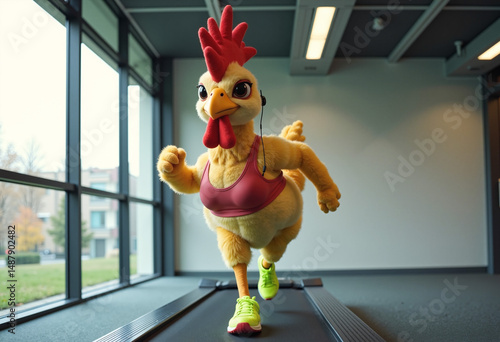 Energetic Anthropomorphic Chicken Running on a Treadmill