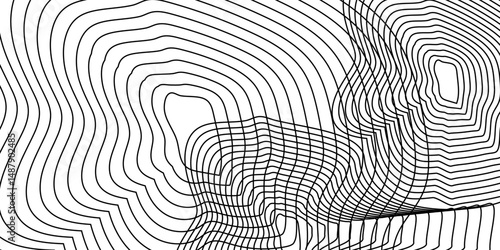 Landscape geodetic topographic map background. Black topographic lines. Line texture. Transparent background, vector.