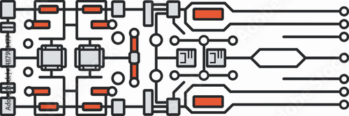 Circuit board icon with transistors, capacitors, and resistors – Ideal for PCB layout guides, embedded systems content, or digital hardware illustrations