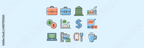 Vector grid of office and business tools – Great for digital planners, project management templates, or work-from-home resources.