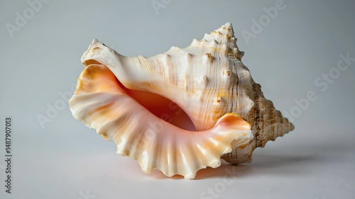 Close-up of a Large Conch Shell on White Background Studio Shot