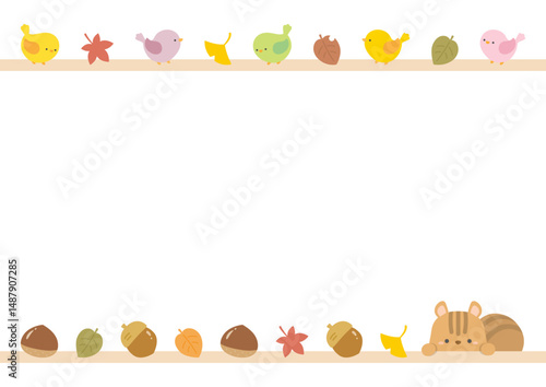 リスと小鳥の秋のフレーム０1