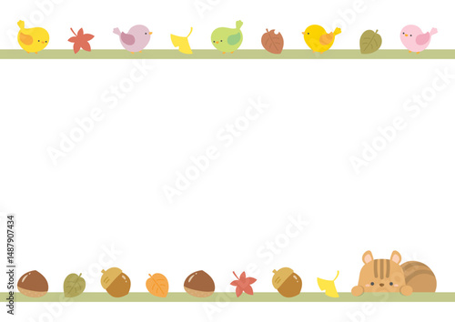 リスと小鳥の秋のフレーム03