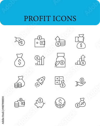 Profit icons business icons set. Vector illustration in modern thin line style of finance related icons. business icons set.