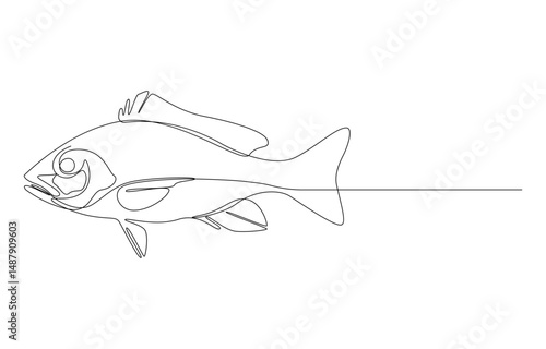 Red Snapper Fish one Continuous line drawing, threatened fish from the Atlantic Ocean