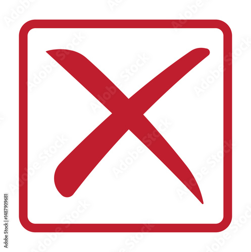 Cross symbol, large red X symbol inside a red-bordered square, commonly used to indicate something is incorrect, not allowed, or a wrong answer.