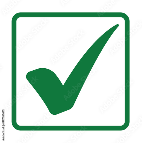 large green check mark inside a green-bordered square, typically used to indicate something is correct, accepted, or successfully completed.