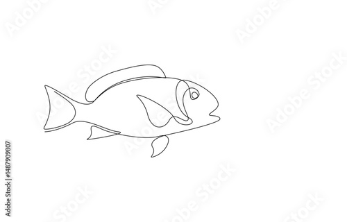Red Snapper Fish one Continuous line drawing, threatened fish from the Atlantic Ocean