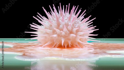 Unique Marine Creature with Spiky Texture Against Calm Water Surface Captured in Artistic Close-up Composition