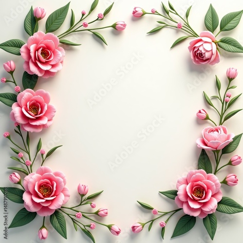 Wallpaper Mural A digital art illustration of a flower arrangement with pink flowers and green leaves on white background Torontodigital.ca