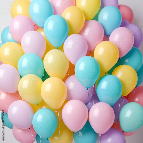 Celebration pile of pastel balloons background for festive occasions