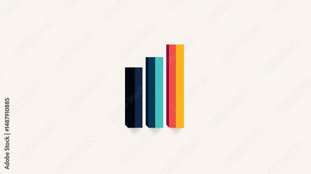 Obraz premium A multicolored bar chart with five vertical bars indicating varied data in a sleek, flat style, isolated