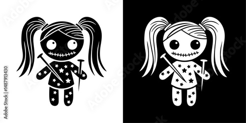 Set voodoo doll logo vector illustration template black and white