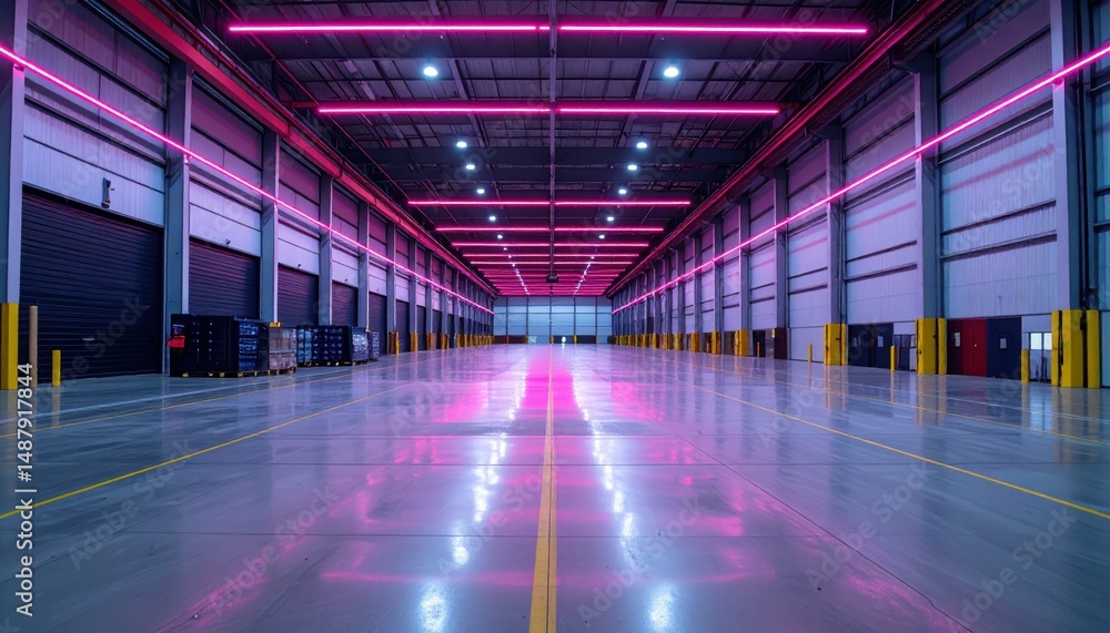 Vast Logistics Hub Featuring Neon Accents and Barcode Scanners Vast Logistics Hub Featuring Neon Accents and Barcode Scanners