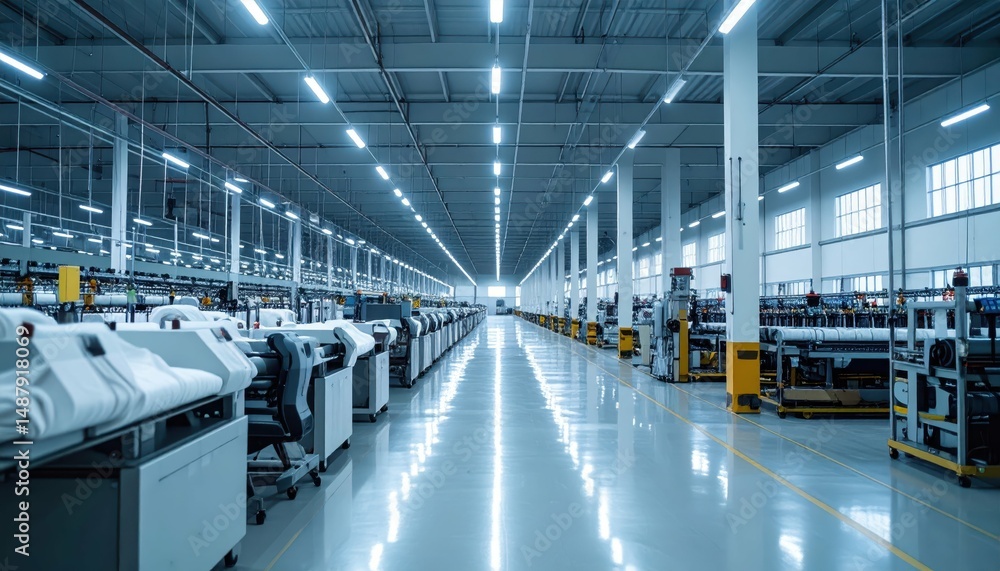 Fototapeta premium Robotic Pickers in a Giant Textile Warehouse with Ambient Lighting