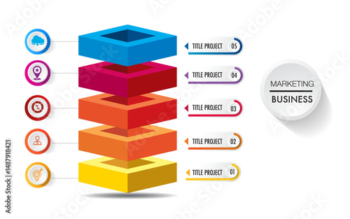 infographic template 5 step for business direction, marketing strategy