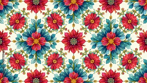 Intricate floral design, repeating seamlessly , flower, repeating