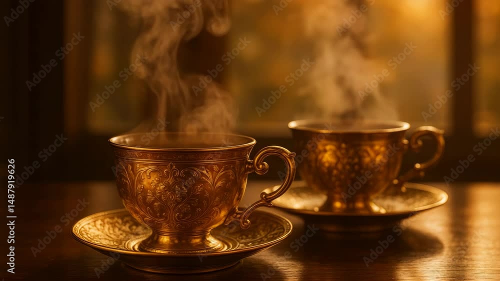 taza de té ornamentada con humo