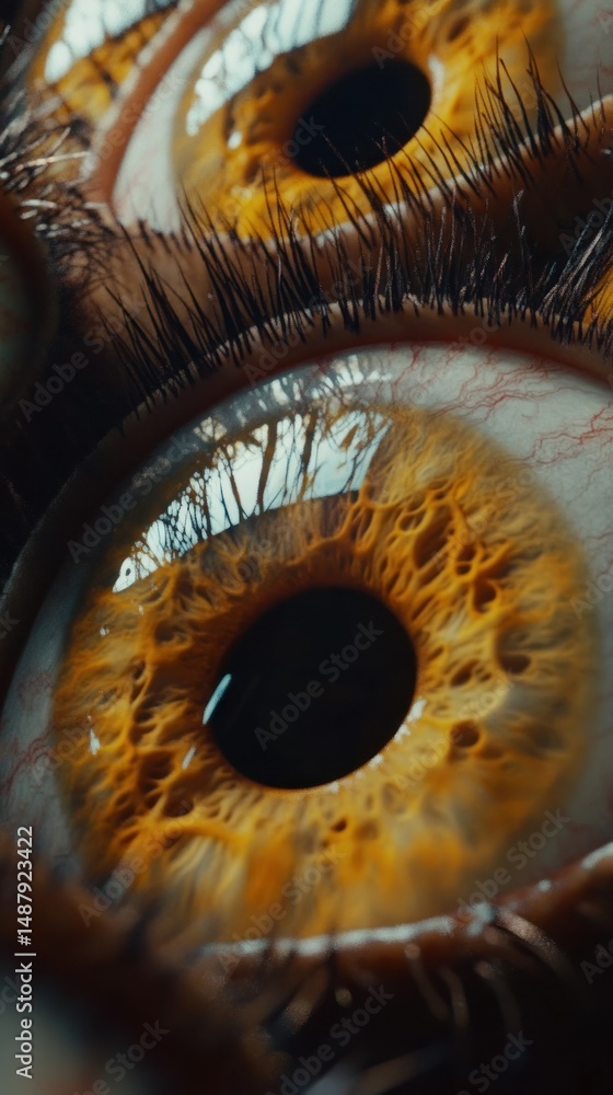 Close up of a human eye with tree reflection