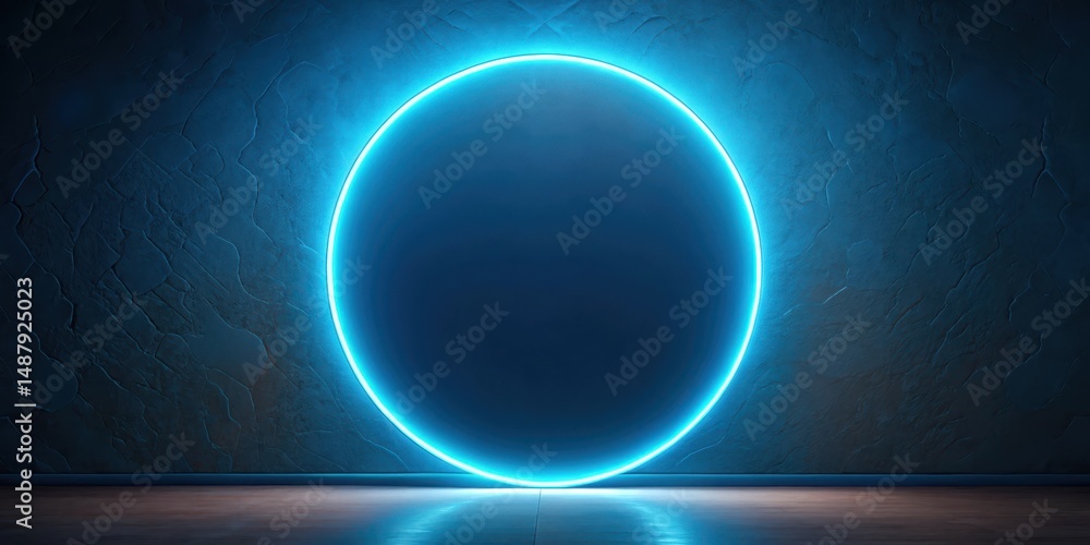 Obraz premium Glowing Blue Oval Shape Minimalist Abstract Art Illumination Modern Wallpaper, Night Sky Effect, Illuminated Shape